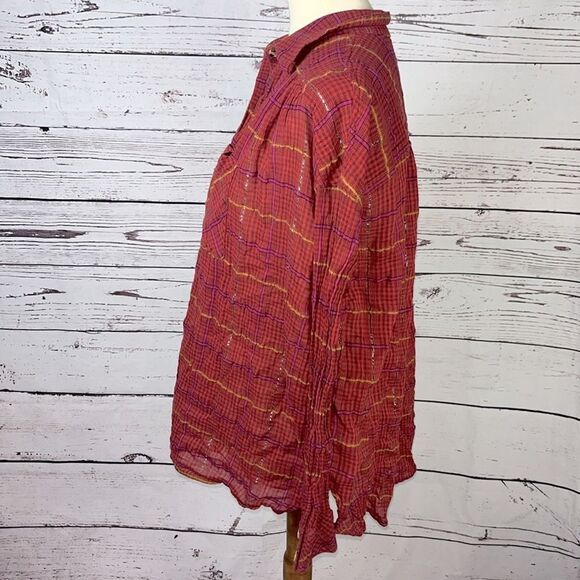 Free People Break My Stride Button Down Plaid Long Sleeve Top - Picture 3 of 7